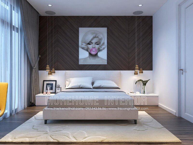 Mẫu giường ngủ bọc nỉ màu trắng hiện đại cốt tự nhiên kết hợp với chân bằng gỗ sồi nhập khẩu phun sơn cao cấp mang đến sự thanh mảnh, thông thoáng cho căn phòng