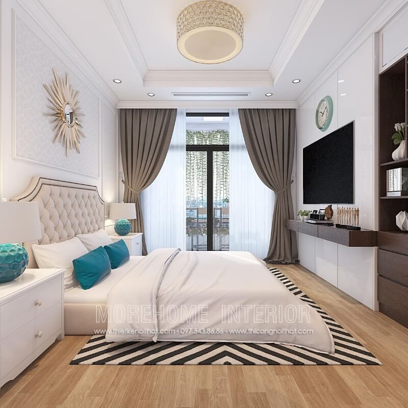 Trang trí phòng ngủ chung cư và ấn tượng với điểm nhấn giường ngủ gỗ tự nhiên bọc da phong cách tân cổ điển nhẹ nhàng